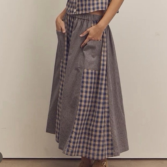 Amente Los Angeles Dresses & Skirts - Amente LA Gingham Midi Skirt A-Line Preppy Cottagecore Elastic Waist Pockets